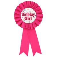 Birthday Girl Ribbon Badge Award Fun Rosette Fancy Dress Party - Hot Pink thumbnail