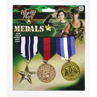 3x Army Solider Medals Combat Party Costume Halloween Fancy Dress Replica thumbnail