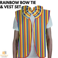 RAINBOW VEST & BOW TIE Set Kit Costume Jacket Yellow Fancy Dress Clown Party thumbnail