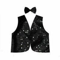 Kids Sequin Vest Bow Tie Set Costume 80s Party Dress Up Waistcoat - Black thumbnail