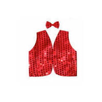 Kids Sequin Vest Bow Tie Set Costume 80s Party Dress Up Waistcoat - Red thumbnail