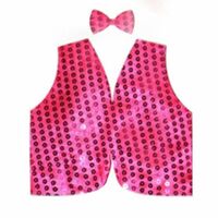 Kids Sequin Vest Bow Tie Set Costume 80s Party Dress Up Waistcoat - Hot Pink thumbnail