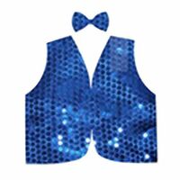 Kids Sequin Vest Bow Tie Set Costume 80s Party Dress Up Waistcoat - Blue thumbnail