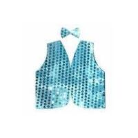 Kids Sequin Vest Bow Tie Set Costume 80s Party Dress Up Waistcoat - Sky Blue thumbnail