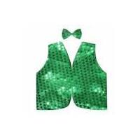 Kids Sequin Vest Bow Tie Set Costume 80s Party Dress Up Waistcoat - Green thumbnail