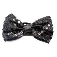 GLITTER SEQUIN BOW TIE Costume Fancy Dress Dance Fancy Shiny Party Bowtie - Black thumbnail
