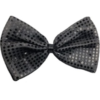 LARGE BOW TIE Sequin Polka Dots Bowtie Big King Size Party  Costume - Grey (with black polka dots) thumbnail
