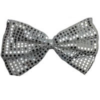 LARGE BOW TIE Sequin Polka Dots Bowtie Big King Size Party  Costume - White/Silver thumbnail
