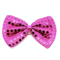 SEQUIN BOW TIE Polka Dots Bowtie Party Unisex Costume  13cm x 9cm Clown - Hot Pink thumbnail
