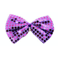 SEQUIN BOW TIE Polka Dots Bowtie Party Unisex Costume  13cm x 9cm Clown - Purple thumbnail