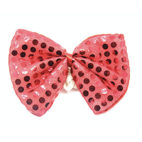 SEQUIN BOW TIE Polka Dots Bowtie Party Unisex Costume  13cm x 9cm Clown - Red thumbnail