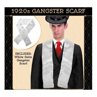 Mens Gatsby 1920s Hollywood Gangster White Scarf Silky Soft with Tassels Costume thumbnail