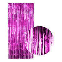 Tinsel Curtain Foil Metallic Fringe Backdrop Party Door Decorations - (200cm x 100cm) - Hot Pink thumbnail