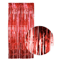 Tinsel Curtain Foil Metallic Fringe Backdrop Party Door Decorations - (200cm x 100cm) - Red thumbnail
