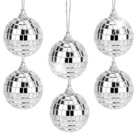 6x Hanging Mini Disco Balls Shiny Silver Mirror Party Halloween Reflect 4cm Bulk thumbnail