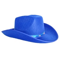 Blue Felt Cowboy Hat with Australian Flag Ribbon - Festival Costume Accessory thumbnail