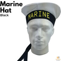 MARINE HAT Cap White BLACK Skipper Navy Sea Fancy Dress Sailor Costume Accessory thumbnail