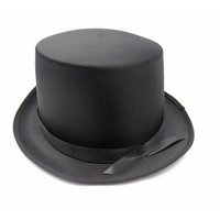SATIN TOP HAT Costume Party Cap Fancy Dress Trilby Fedora One Size - Black thumbnail