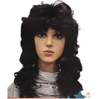 RETRO WIG Curly Long Hair Disco Punk Rock Party Costume 60s 70s 22425 - Black thumbnail