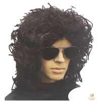 POPSTAR WIG Punk Costume Party Fancy Curly Long Hair Rock 70s 80s thumbnail