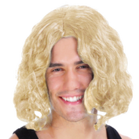 MENS WAVY WIG Curly Long Hair Disco Punk Rock Party Costume 60s 70s - Blonde thumbnail