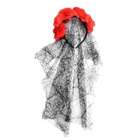 Halloween Day of the Dead Headband w/ Roses & Lace Veil Halloween Party Dress Up thumbnail