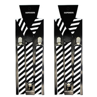 2x Mens Suspenders Braces Adjustable Strong Clip On Elastic Formal Wedding Slim - Black/White Diagonal Stripes thumbnail