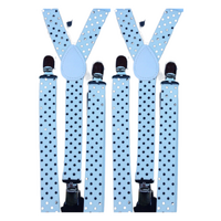 2x Mens Suspenders Braces Adjustable Strong Clip On Elastic Formal Wedding Slim - White with Black Polka Dot thumbnail