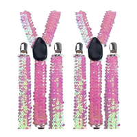 2x Mens Suspenders Braces Adjustable Strong Clip On Elastic Formal Wedding Slim - Light Pink (Sequin) thumbnail