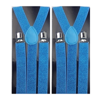 2x Mens Suspenders Braces Adjustable Strong Clip On Elastic Formal Wedding Slim - Sky Blue (Glitter) thumbnail