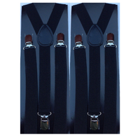 2x Mens Suspenders Braces Adjustable Strong Clip On Elastic Formal Wedding Slim - Black thumbnail