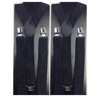 2x Mens Suspenders Braces Adjustable Strong Clip On Elastic Formal Wedding Slim - Black (Glitter) thumbnail