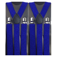 2x Mens Suspenders Braces Adjustable Strong Clip On Elastic Formal Wedding Slim - Blue (Glitter) thumbnail