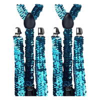 2x Mens Suspenders Braces Adjustable Strong Clip On Elastic Formal Wedding Slim - Blue (Sequin) thumbnail
