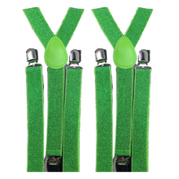2x Mens Suspenders Braces Adjustable Strong Clip On Elastic Formal Wedding Slim - Green (Glitter) thumbnail