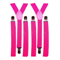 2x Mens Suspenders Braces Adjustable Strong Clip On Elastic Formal Wedding Slim - Magenta thumbnail