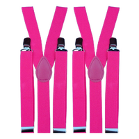 2x Mens Suspenders Braces Adjustable Strong Clip On Elastic Formal Wedding Slim - Pink thumbnail