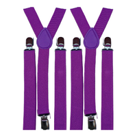2x Mens Suspenders Braces Adjustable Strong Clip On Elastic Formal Wedding Slim - Purple thumbnail