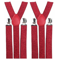 2x Mens Suspenders Braces Adjustable Strong Clip On Elastic Formal Wedding Slim - Red (Glitter) thumbnail
