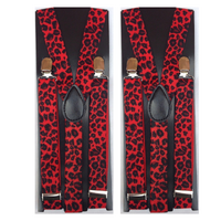 2x Mens Suspenders Braces Adjustable Strong Clip On Elastic Formal Wedding Slim - Red Leopard thumbnail
