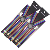 2x Mens Suspenders Braces Adjustable Strong Clip On Elastic Formal Wedding Slim - Rainbow (Glitter) thumbnail