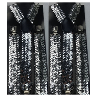 2x Mens Suspenders Braces Adjustable Strong Clip On Elastic Formal Wedding Slim - Silver (Sequin) thumbnail