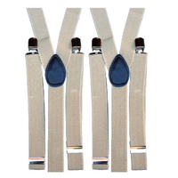 2x Mens Suspenders Braces Adjustable Strong Clip On Elastic Formal Wedding Slim - Sand thumbnail
