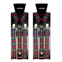 2x Mens Suspenders Braces Adjustable Strong Clip On Elastic Formal Wedding Slim - Tartan 2 thumbnail