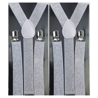 2x Mens Suspenders Braces Adjustable Strong Clip On Elastic Formal Wedding Slim - White (Glitter) thumbnail
