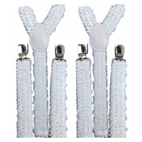 2x Mens Suspenders Braces Adjustable Strong Clip On Elastic Formal Wedding Slim - White (Sequin) thumbnail