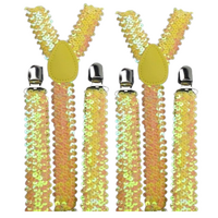 2x Mens Suspenders Braces Adjustable Strong Clip On Elastic Formal Wedding Slim - Yellow (Sequin) thumbnail