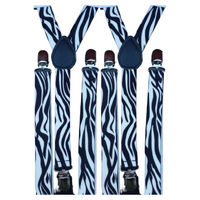 2x Mens Suspenders Braces Adjustable Strong Clip On Elastic Formal Wedding Slim - Zebra thumbnail