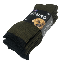 3 Pairs MERINO WOOL SOCKS Mens Heavy Duty Premium Thick Work Socks Cushion - Olive - 11-14 thumbnail