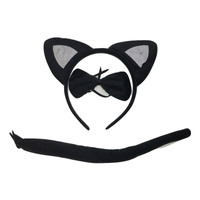 3pcs Set Animal Costume Dress Up Party Bow Tie Tail Ears Book Week - Black Cat thumbnail